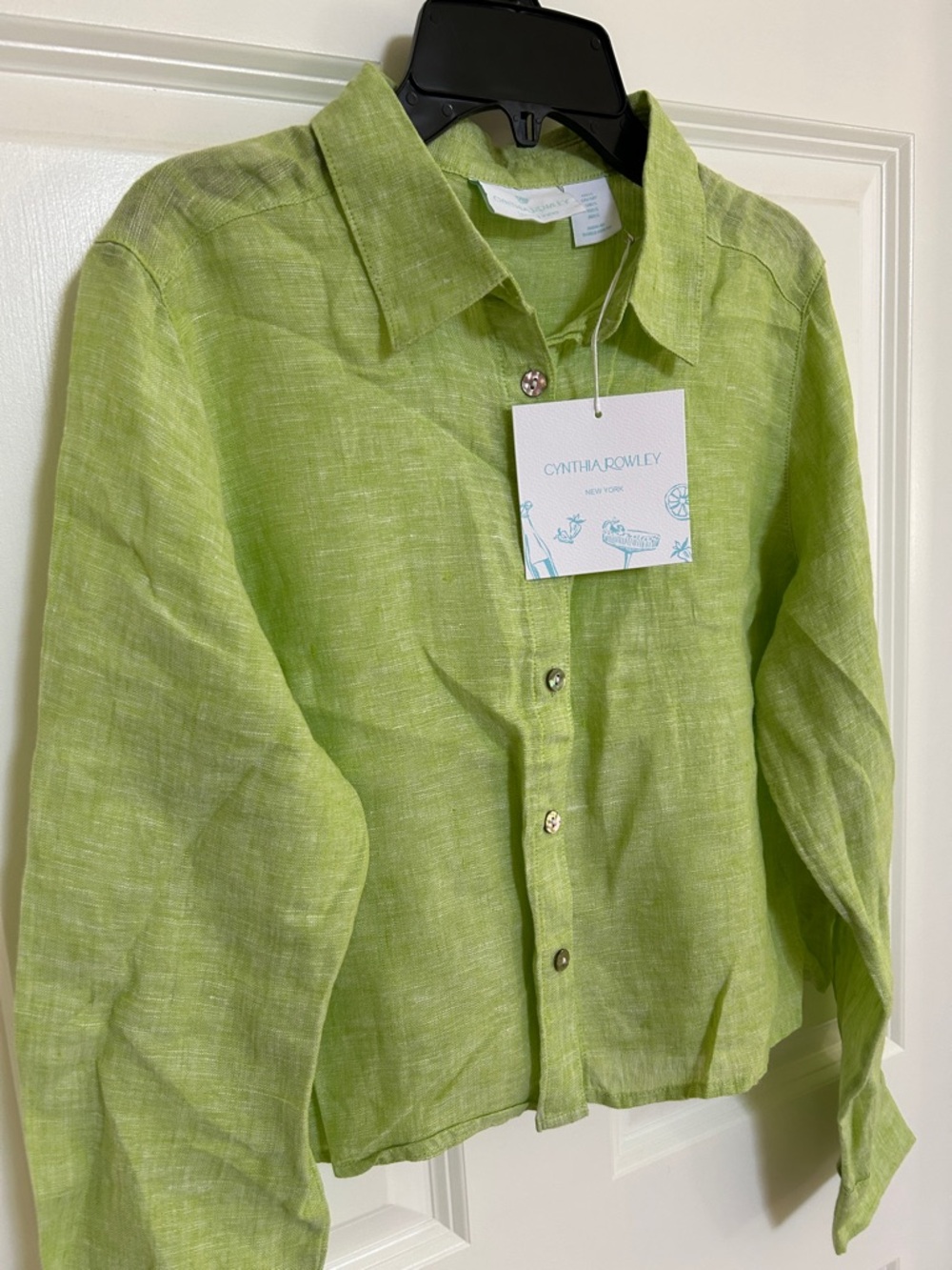 Cynthia Rowley | Lime Green Linen Oversized LS Button Top | S | p2p 20.5”